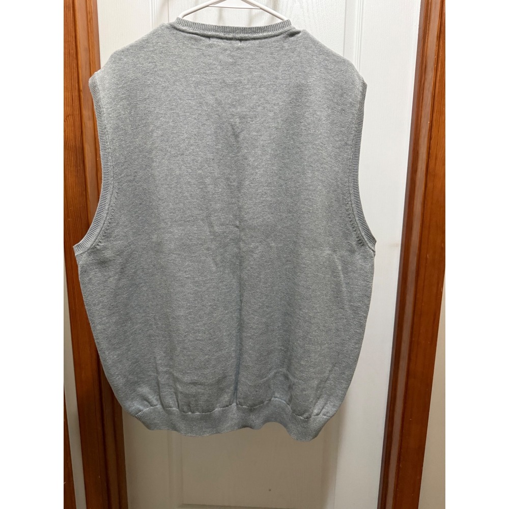 Van Heusen Studio Mens XXL Grey Argyle Cotton V-Neck Sweater Vest Preppy Knit - Picture 2 of 5